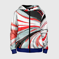 Толстовка на молнии детская Волнистые бело-красные линии на чёрном фоне, цвет: 3D-синий