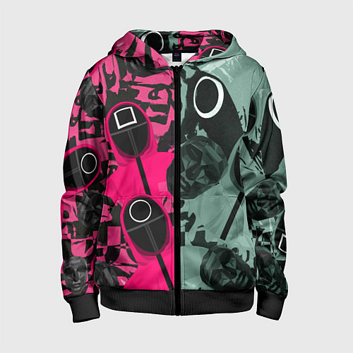 Детская толстовка на молнии Маски из игры в кальмара / 3D-Черный – фото 1