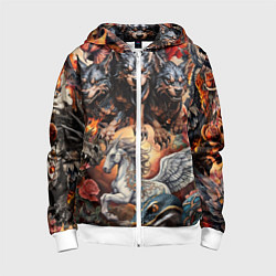 Детская толстовка на молнии Мифические существа в стиле татуировки Ирезуми