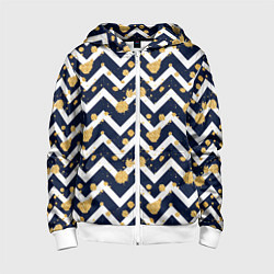 Детская толстовка на молнии Золотые кляксы на фоне бело-синего паттерна