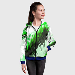 Толстовка на молнии детская Чёрно-зелёные острые полосы на белом фоне, цвет: 3D-синий — фото 2