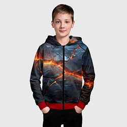Толстовка на молнии детская Черная треснутая плита - текстура, цвет: 3D-красный — фото 2