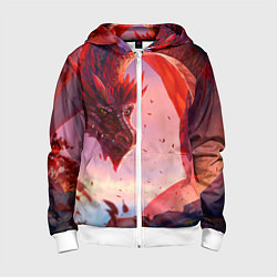 Толстовка на молнии детская Дракон красный мифический, цвет: 3D-белый