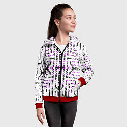 Толстовка на молнии детская Чёрно-фиолетовые диагональные полосы на белом фоне, цвет: 3D-красный — фото 2