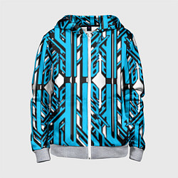 Детская толстовка на молнии Чёрно-синие техно полосы на белом фоне