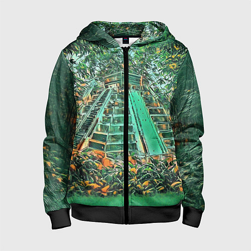 Детская толстовка на молнии Башня в джунглях / 3D-Черный – фото 1
