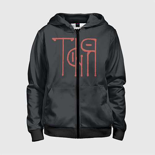 Детская толстовка на молнии Вязью Таня - красная надпись / 3D-Черный – фото 1