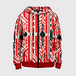 Детская толстовка на молнии Бело-красные техно полосы на чёрном фоне