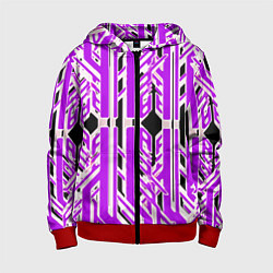 Детская толстовка на молнии Бело-фиолетовые техно полосы на чёрном фоне