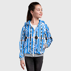 Толстовка на молнии детская Бело-синие техно полосы на чёрном фоне, цвет: 3D-меланж — фото 2
