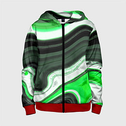 Детская толстовка на молнии Волнистые горизонтальные чёрно-зелёные полосы на б