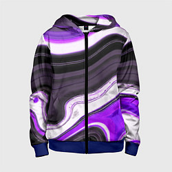 Детская толстовка на молнии Волнистые горизонтальные чёрно-фиолетовые полосы н