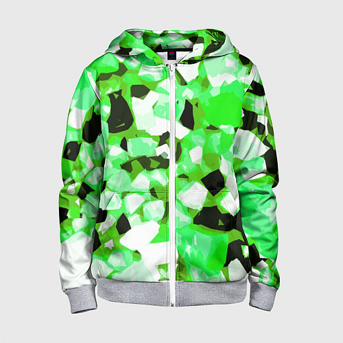 Детская толстовка на молнии Green and white abstraction on a black background / 3D-Меланж – фото 1