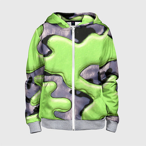Детская толстовка на молнии Зеленый объемный камуфляж / 3D-Меланж – фото 1