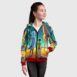 Толстовка на молнии детская Рик и Морти на планете жирафов - нейроарт, цвет: 3D-красный — фото 2