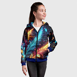 Толстовка на молнии детская Неоновые разноцветные перья, цвет: 3D-синий — фото 2