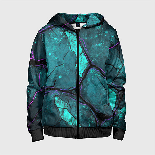 Детская толстовка на молнии Зеленые разломленные плиты с фиолетовой обводкой / 3D-Черный – фото 1