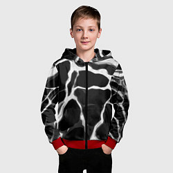 Толстовка на молнии детская Белые абстрактные полосы на чёрном фоне, цвет: 3D-красный — фото 2
