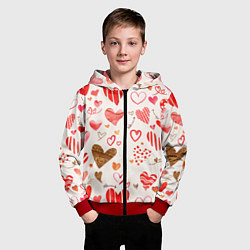 Толстовка на молнии детская Любовный паттерн, цвет: 3D-красный — фото 2