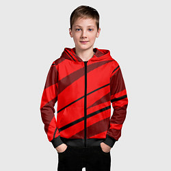 Толстовка на молнии детская Красный с чёрным абстракция полосы, цвет: 3D-черный — фото 2