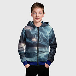 Толстовка на молнии детская Шторм на море - сверкание молний, цвет: 3D-синий — фото 2