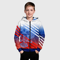 Толстовка на молнии детская Герб России на фоне цветов флага и полосы, цвет: 3D-синий — фото 2