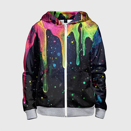 Детская толстовка на молнии Разноцветные потеки краски / 3D-Меланж – фото 1