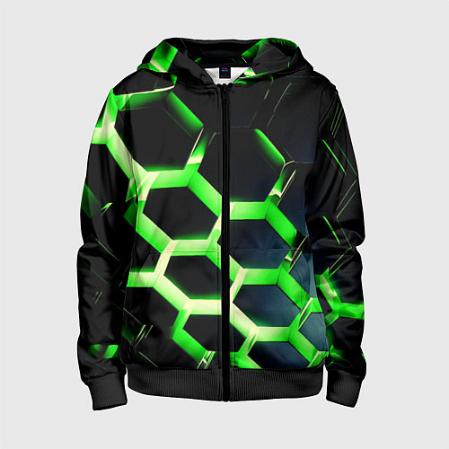 Детская толстовка на молнии Neon Honeycombs / 3D-Черный – фото 1
