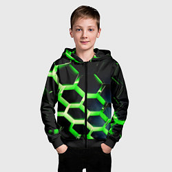 Толстовка на молнии детская Neon Honeycombs, цвет: 3D-черный — фото 2