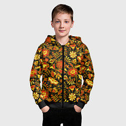 Толстовка на молнии детская Цветочный золотой узор, цвет: 3D-черный — фото 2