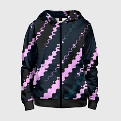 Детская толстовка на молнии Тёмно-синий с розовым искажённые полосы