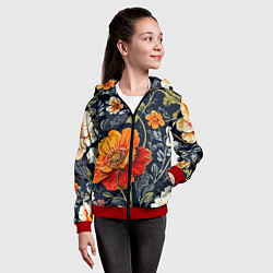 Толстовка на молнии детская Маки и пионы старинный паттерн, цвет: 3D-красный — фото 2