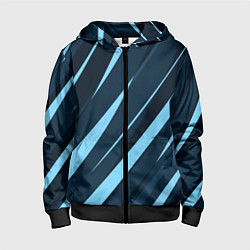 Толстовка на молнии детская Тёмный бирюзовый контрастные полосы, цвет: 3D-черный
