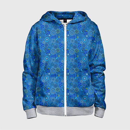Детская толстовка на молнии Этнический синий деревенский абстрактный узор / 3D-Меланж – фото 1
