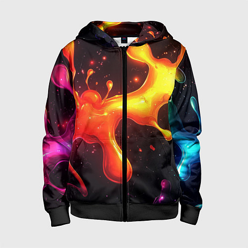 Детская толстовка на молнии Радужные кляксы на черном фоне / 3D-Черный – фото 1