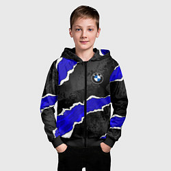 Толстовка на молнии детская BMW - синие разрывы, цвет: 3D-черный — фото 2
