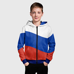 Толстовка на молнии детская Флаг России волной, цвет: 3D-синий — фото 2