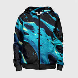 Детская толстовка на молнии Синие волны краски на черном