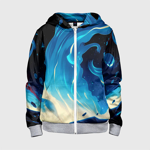 Детская толстовка на молнии Бело-синее пламя из абстрактных красок / 3D-Меланж – фото 1