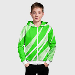 Толстовка на молнии детская Яблочный зелёный абстракция с полосами, цвет: 3D-белый — фото 2
