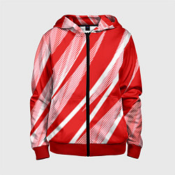 Детская толстовка на молнии Красно-белый абстракция с полосами
