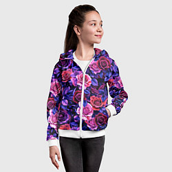 Толстовка на молнии детская Разноцветные цветы - синие розы паттерн, цвет: 3D-белый — фото 2