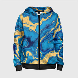 Детская толстовка на молнии Синий мрамор с золотом