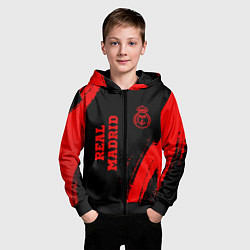 Толстовка на молнии детская Real Madrid - red gradient вертикально, цвет: 3D-черный — фото 2