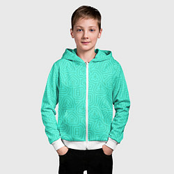 Толстовка на молнии детская Лабиринтовый паттерн с иероглифами на бирюзе, цвет: 3D-белый — фото 2