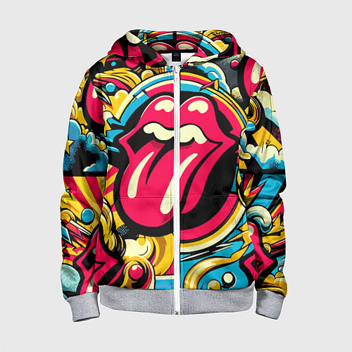 Детская толстовка на молнии Rolling Stones logo - pop art pattern / 3D-Меланж – фото 1