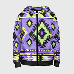 Детская толстовка на молнии Геометрический сиренево желтый орнамент ацтеков