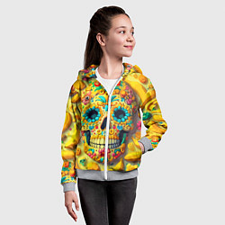 Толстовка на молнии детская Красочный летний паттерн с черепом - нейроарт, цвет: 3D-меланж — фото 2
