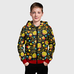 Толстовка на молнии детская Хохлома цветы, цвет: 3D-красный — фото 2