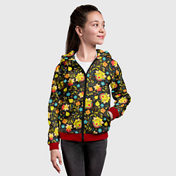 Толстовка на молнии детская Хохлома цветы, цвет: 3D-красный — фото 2
